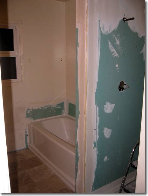 The bathroom has been destroyed and is already partially rebuilt