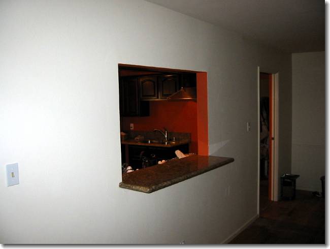 The pass-through bar, from the living room side
